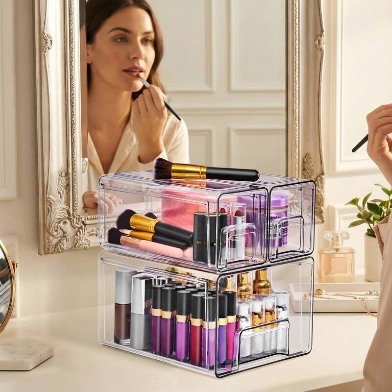Sorbus Clear Stackable Storage Drawers Case with Handles - for Bathroom, Cabinet, Medicine & Baby Bottle Storage