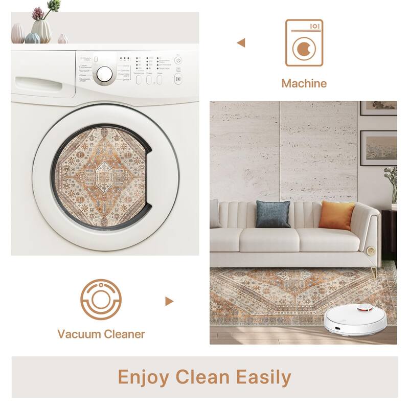 Mcow Everyday Comfort Neutral Low Pile Washable Non-Slip Area Rug