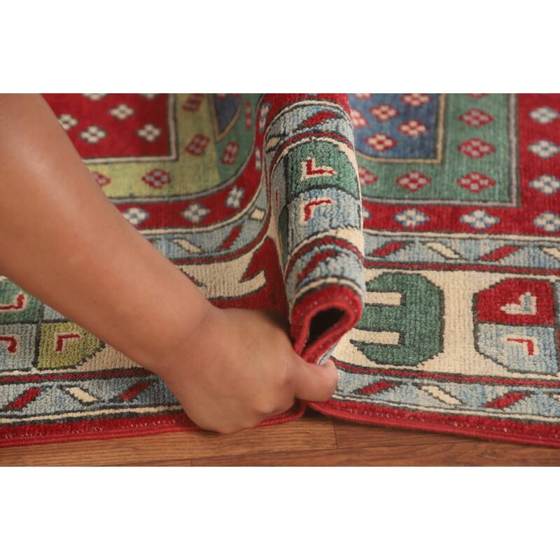 Geometric Kazak Area Rug Hand-Knotted Wool Carpet - 5'0" x 6'5"