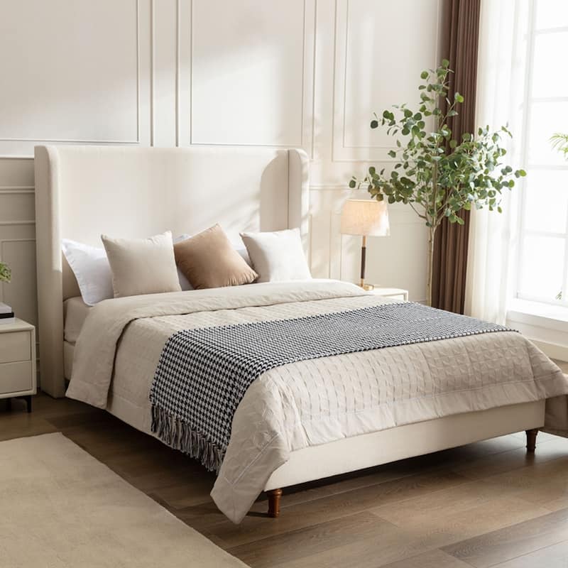 Harper Tall Headboard Upholstered Bed - Ivory Boucle - King