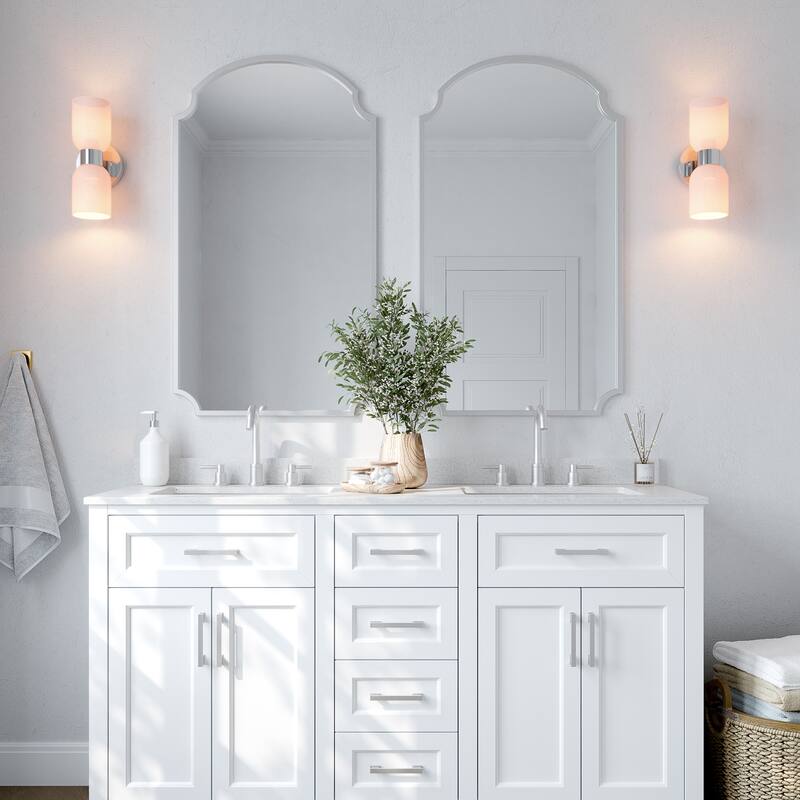 Shuman 2-light Mid-century Modern White Gold Wall Sconce with UL