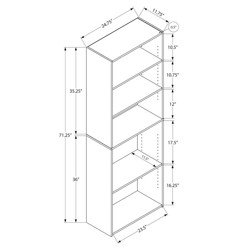 Transitional 6 Tier Bookshelf, 72"h Bookcase with 3 Adjustable Shelves and 2 Fixed Shelves for Living room Office Bedroom