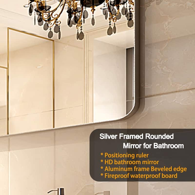 36x30" Glossy Rectangle Metal Frame Wall Mounted Bathroom Mirror