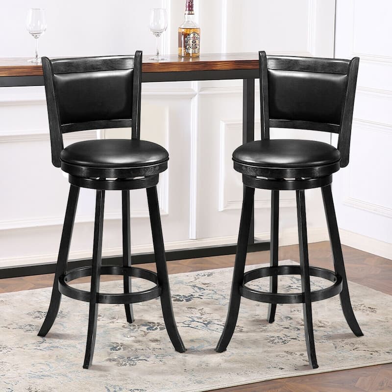 Set of 2 Rubber Wood Bar Stools with 360° Swivel and Sponge Cushion Seat - 17.5" x 19" x 42"(W x D x H)