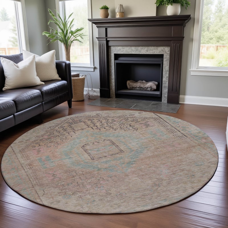 Premium Washable Super Soft Vintage Tribal Mayfield Rug - Pink - 8' x 8'