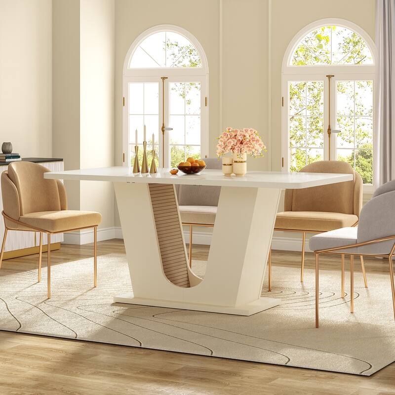 55'' Modern Off White Dining Table for 4-6
