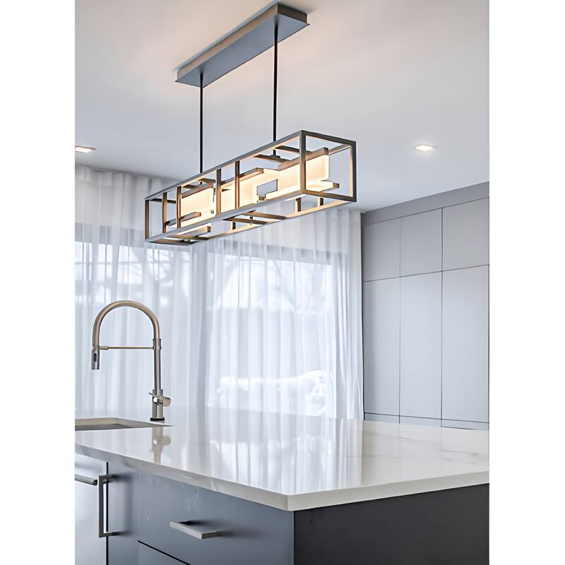LED 40 Inch Kitchen Island Pendant Light, Black Ceiling Scifi Linear Light