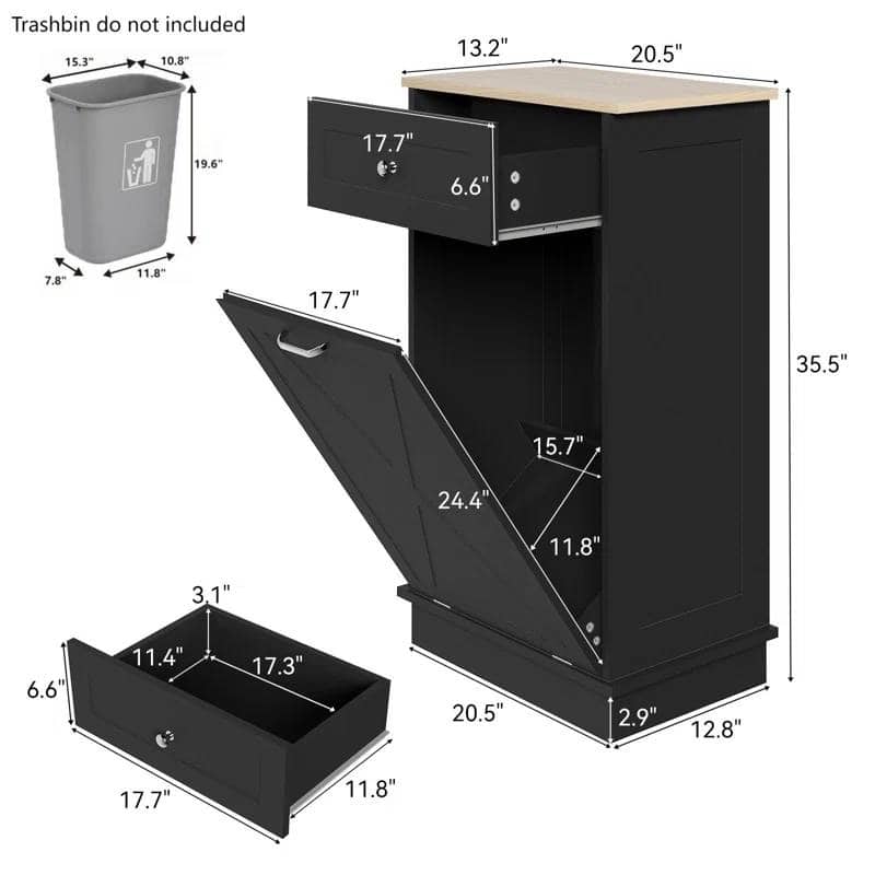 Wood 10-Gallon Tilt-Out Trash Can Cabinet Manual Lift