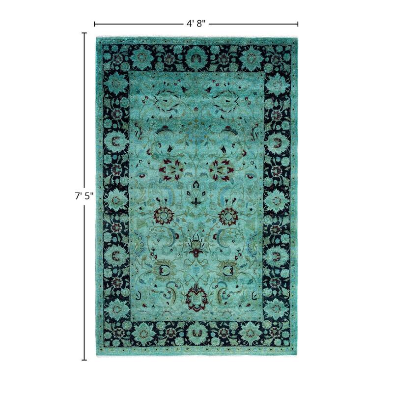 Fine Vibrance One-of-a-Kind Hand-Knotted Area Rug - Green, 4' 8" x 7' 5" - 4' 8" x 7' 5"