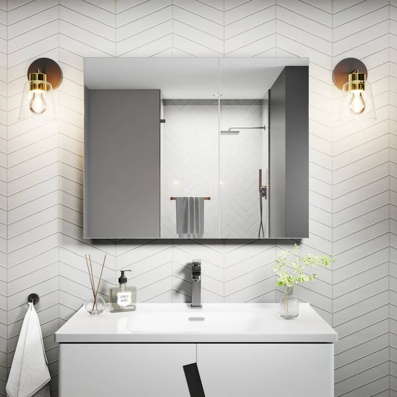 Modland 30"-36"W x 24"H Double Door Bathroom Medicine Cabinet with Mirror,Aluminum Frame