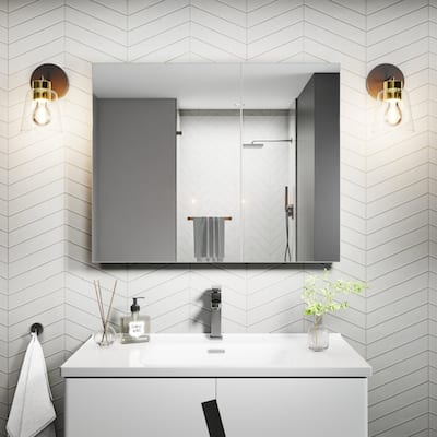 Modland 30"-36"W x 24"H Double Door Bathroom Medicine Cabinet with Mirror,Aluminum Frame