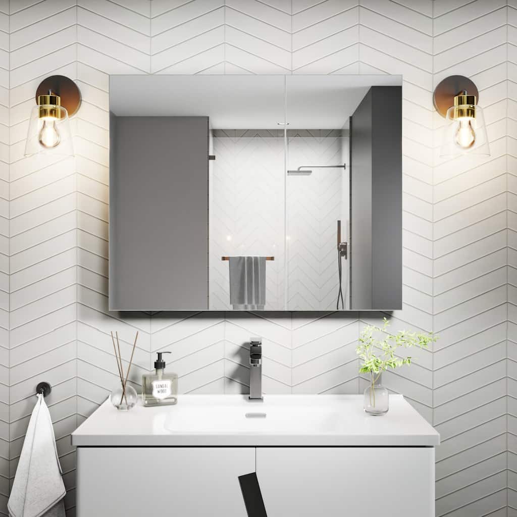Modland 30"-36"W x 24"H Double Door Bathroom Medicine Cabinet with Mirror,Aluminum Frame
