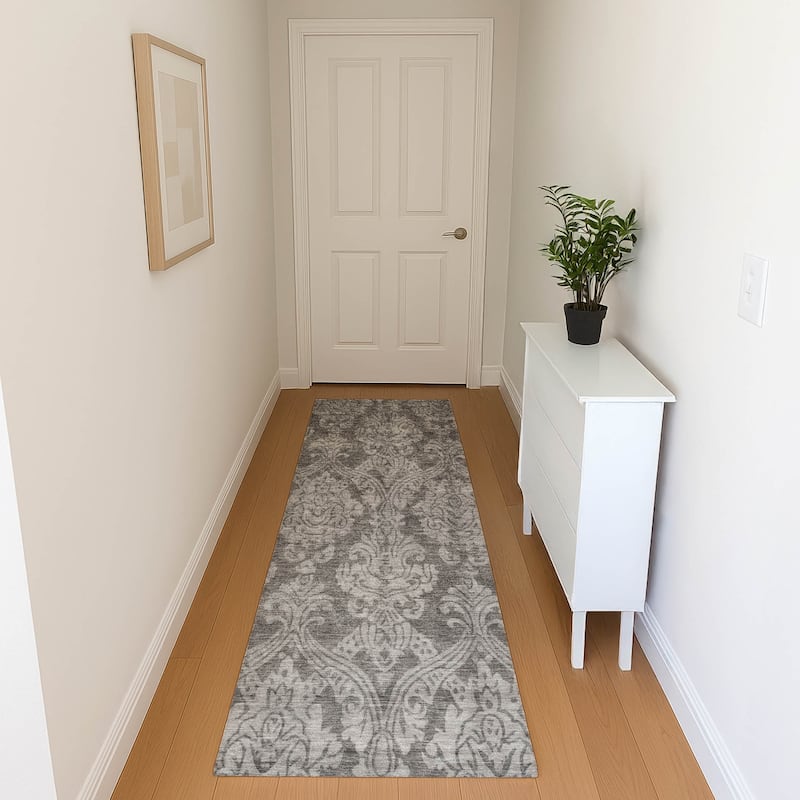 Premium Washable Super Soft Traditional Damask Mayfield Rug - Gray - 2'3" x 7'6"