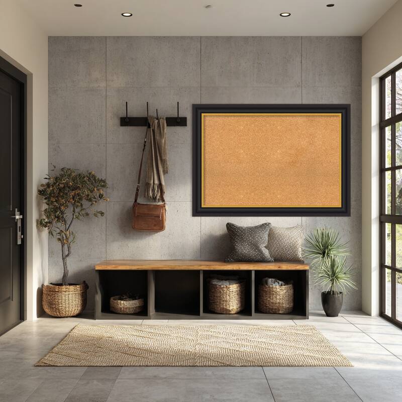 Sierra Black Brown Wood Framed Cork Board - Bulletin Board, Organization Board, Pin Board