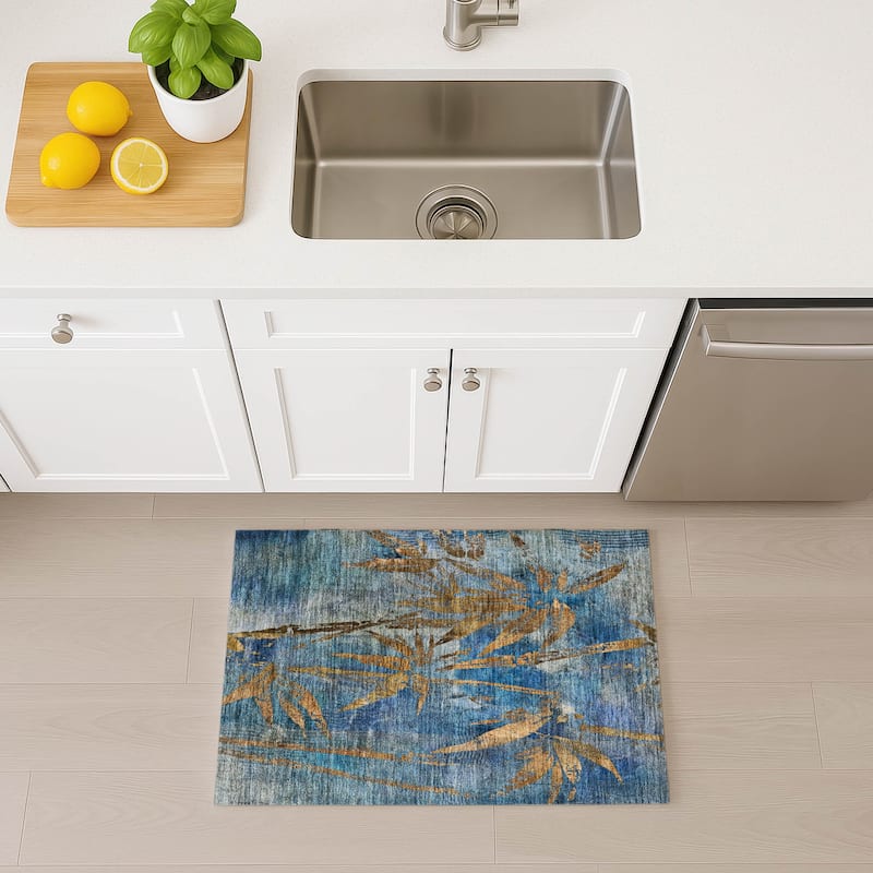 Machine Washable Indoor/ Outdoor Modern Floral Chantille Rug