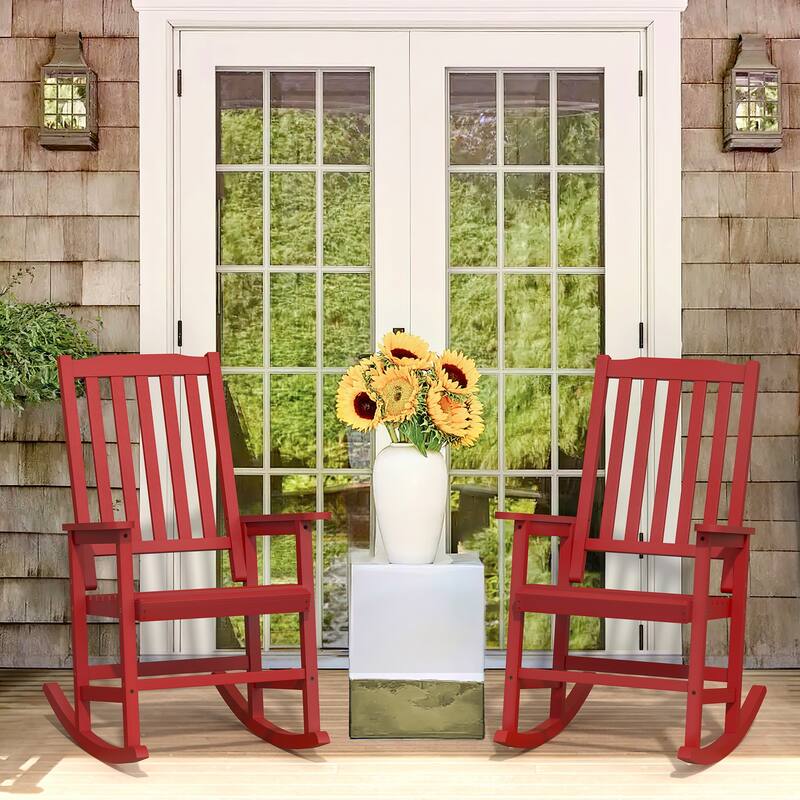 Acacia Wood Outdoor Rocking Chair, Traditional Porch Outdoor Rocker Chairs Set of 2 - 43" H