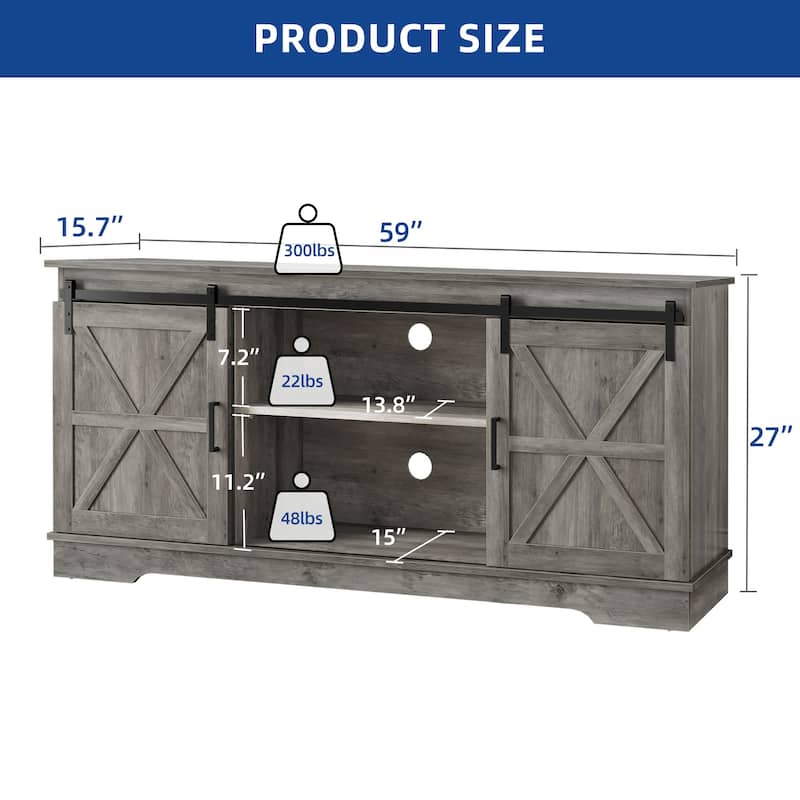 Moasis Farmhouse TV Stand with Barn Door Media Console Entertainment Center with Storage Cabinets