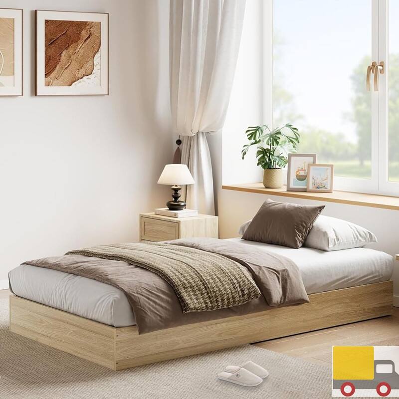 Modern Solid Wood Platform Bed Frame - Twin - Natural