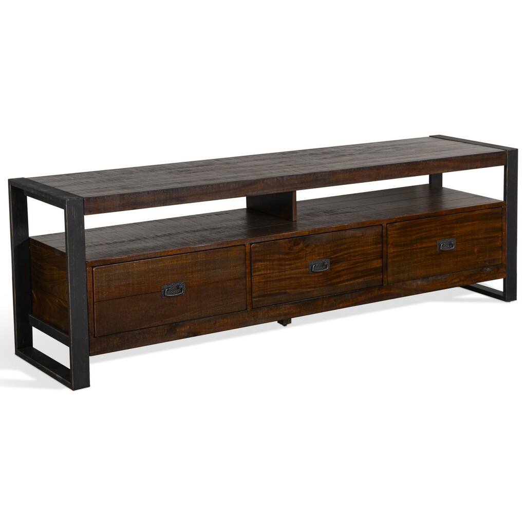 Flint TV Media Console, 3 Drawers, 2 Shelves, Dark Brown Wood, 78 Inch
