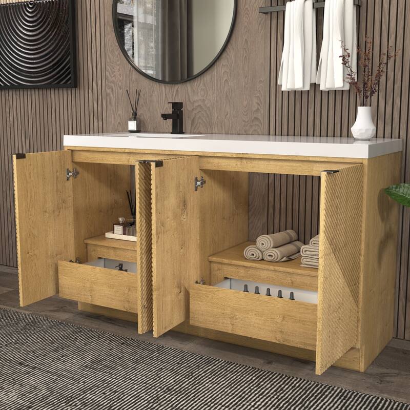 Milano 60" Freestanding Bathroom Vanity with Left White Sink