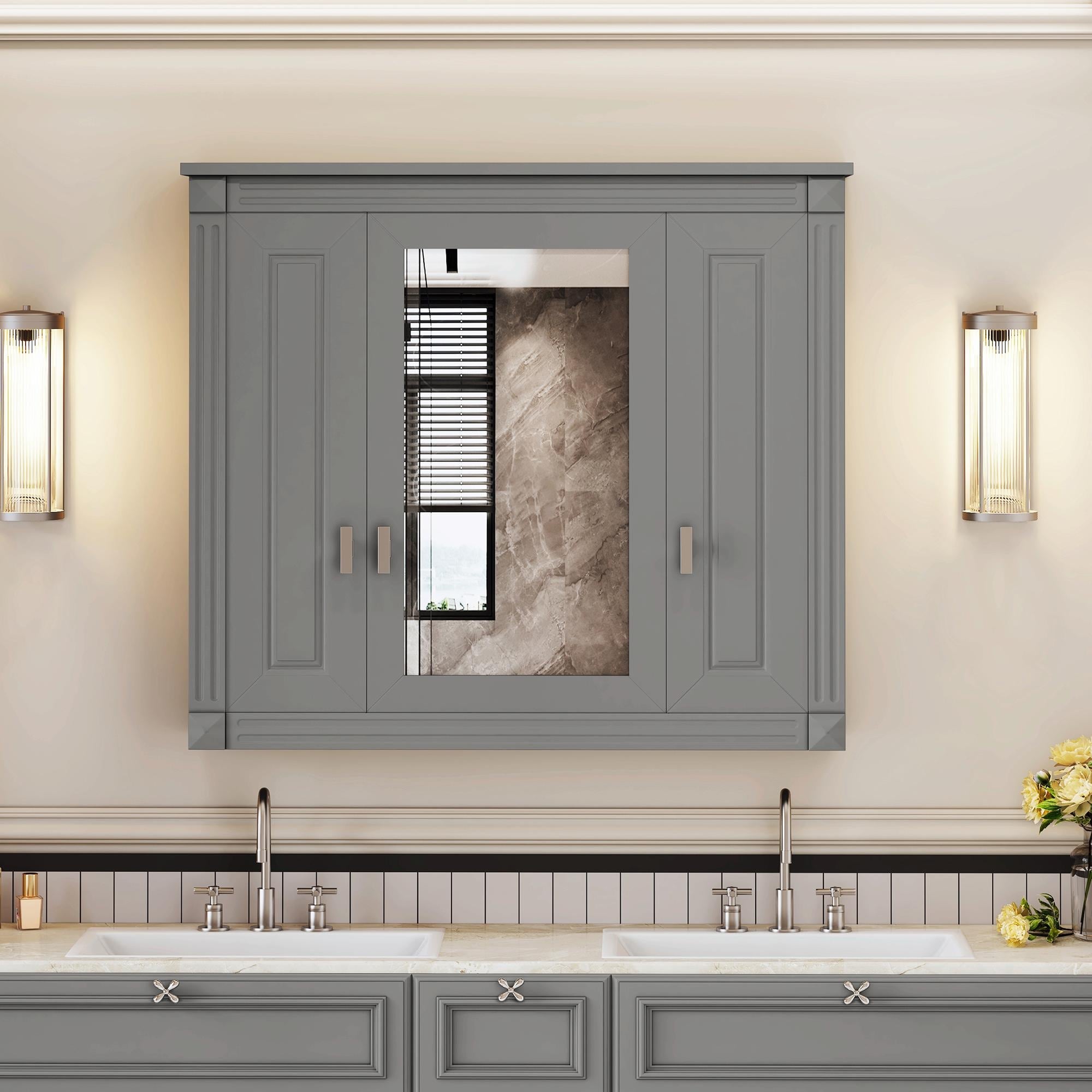 Wall-Mounted Medicine Cabinet with 4 Shelves, Mirrored Door Over-Toilet Storage