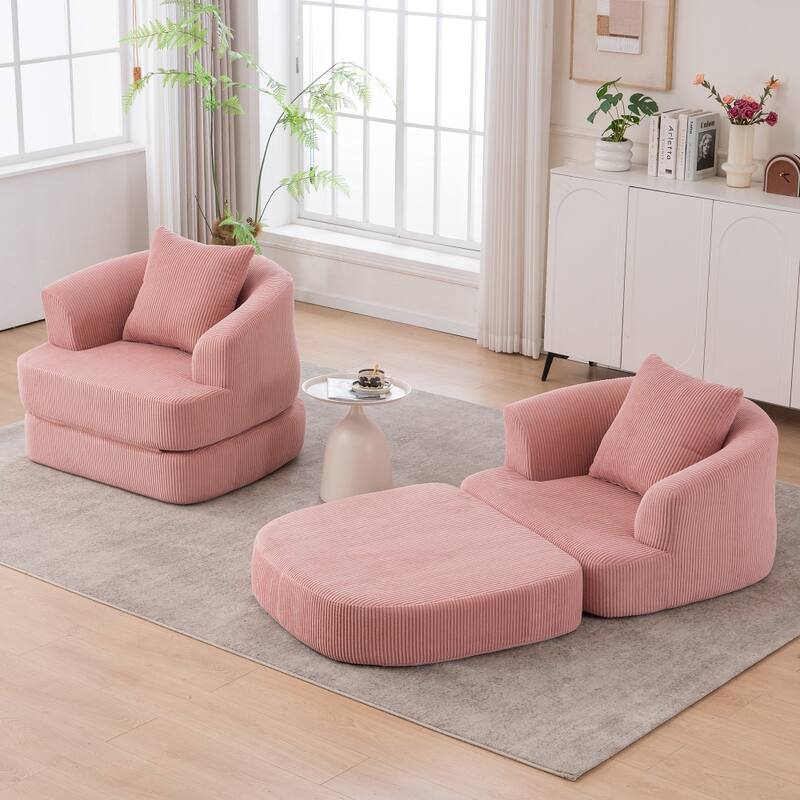 Corduroy Foldable Single Recliner Sofa - Pink