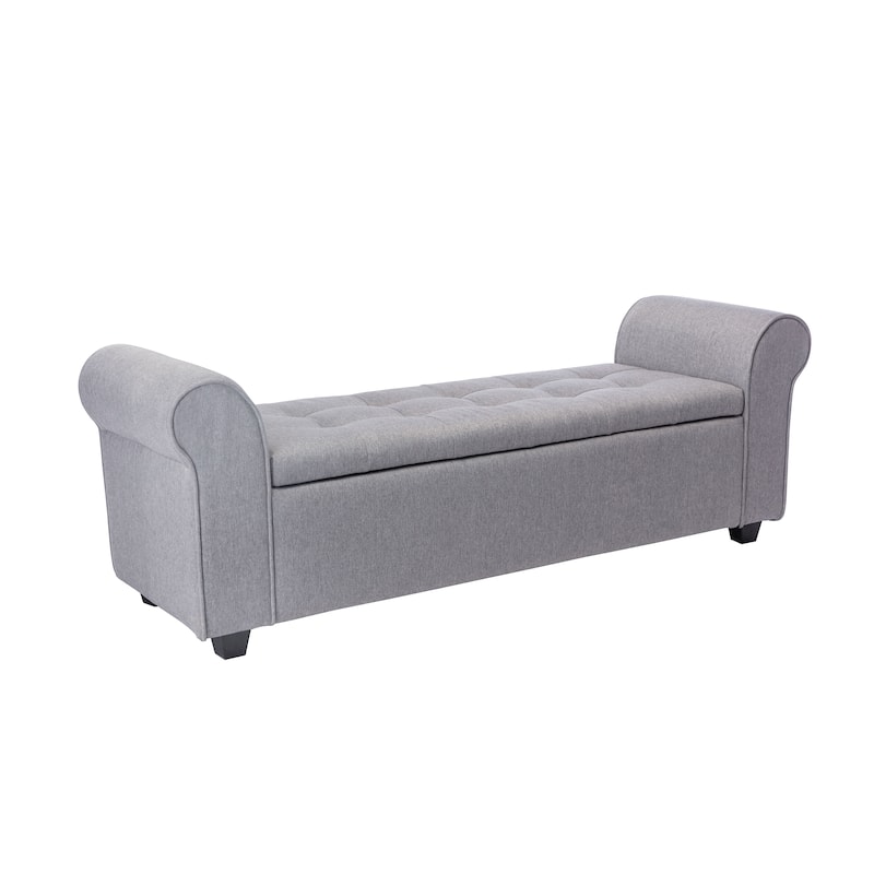 Porthos Home Wena Storage Bench, Rolled Armrests, Fabric Upholstery - Grey