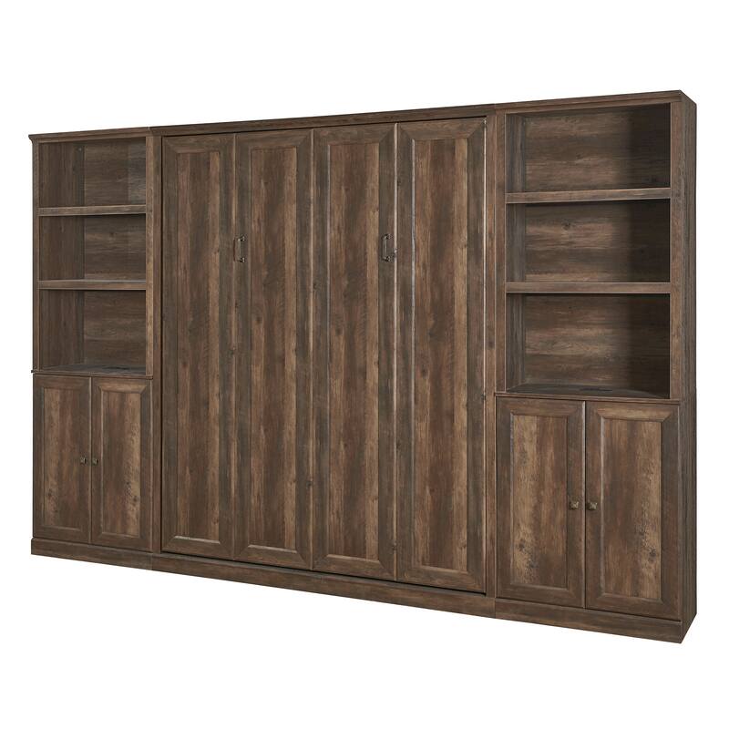 Half Self-Close and Open Murphy Bed with 2 Side Cabinet Storage Shelf