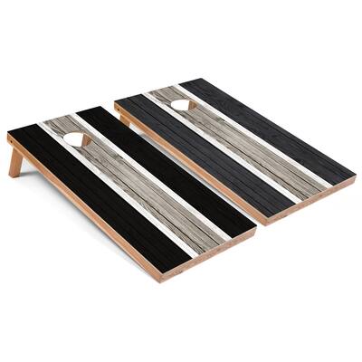 Black and Dark Grey Striped Cornhole Boards with LED Lights