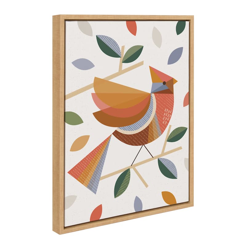 Kate and Laurel Sylvie Cardinal Fall Leaves Canvas by Carey Copeland - 18x24 - Natural