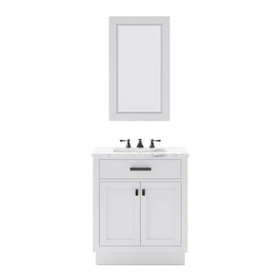 Hartford Marble Countertop Bath Vanity in White with Mirror