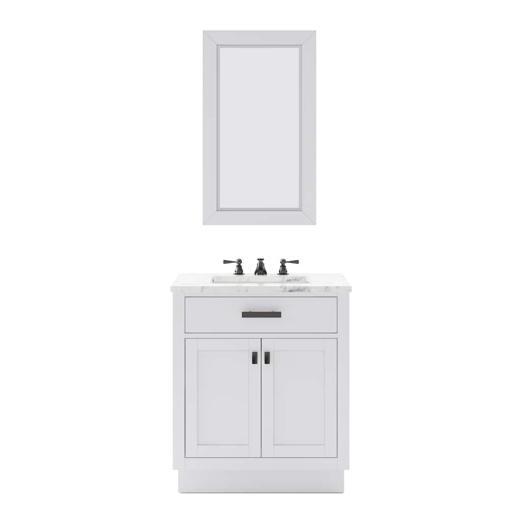 Hartford Marble Countertop Bath Vanity in White with Mirror