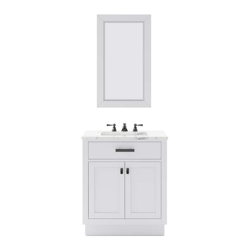 Hartford Marble Bath Vanity in White with Classic Faucet and Mirror