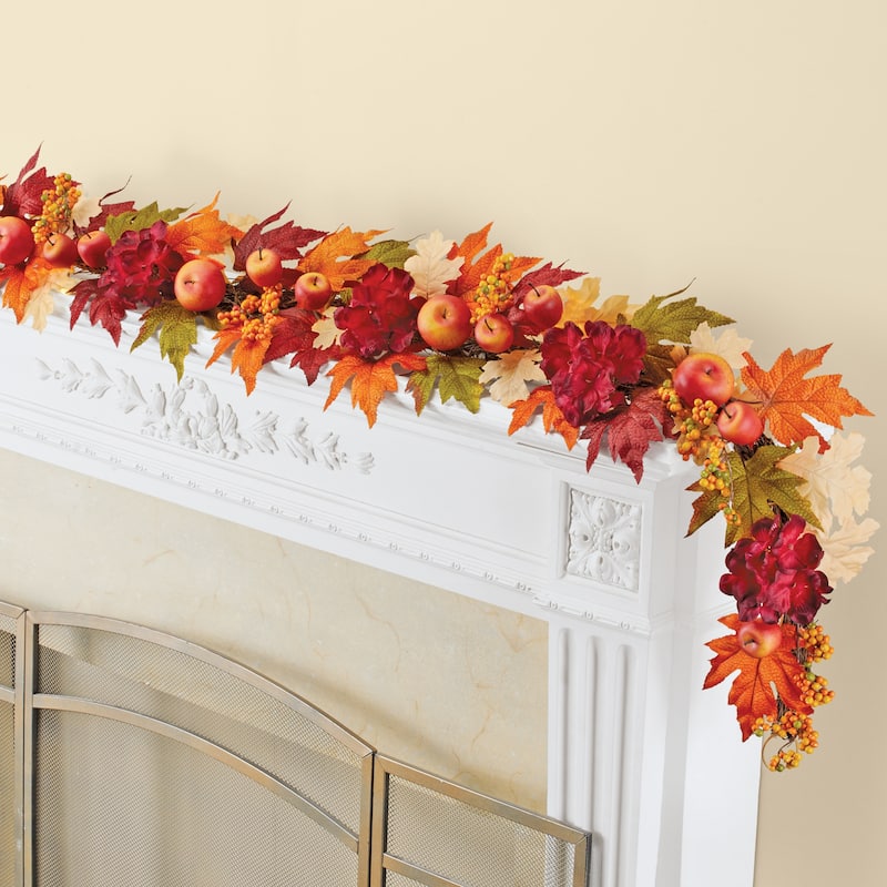 Multicolor Autumn Leaves Floral Apple 5-Foot Long Garland - Red - 60 x 4.5 x 7