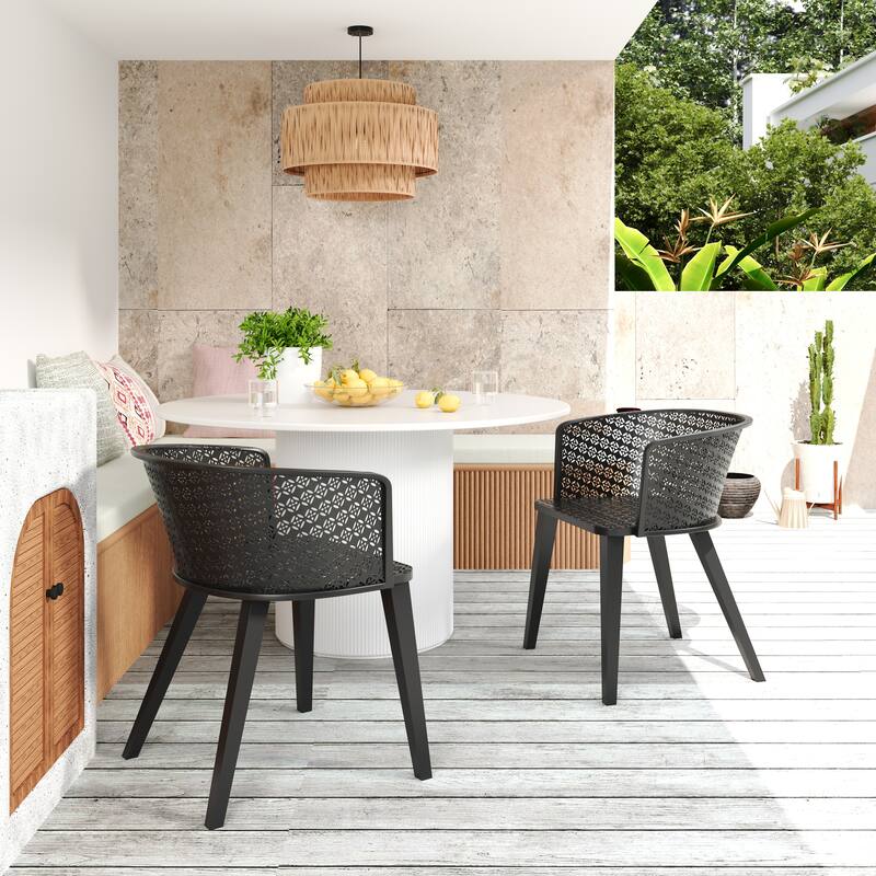 Roomfitters Milan Outdoor Iron Patio Dining Chairs with Rust Resistant Frame, Modern Set of 2