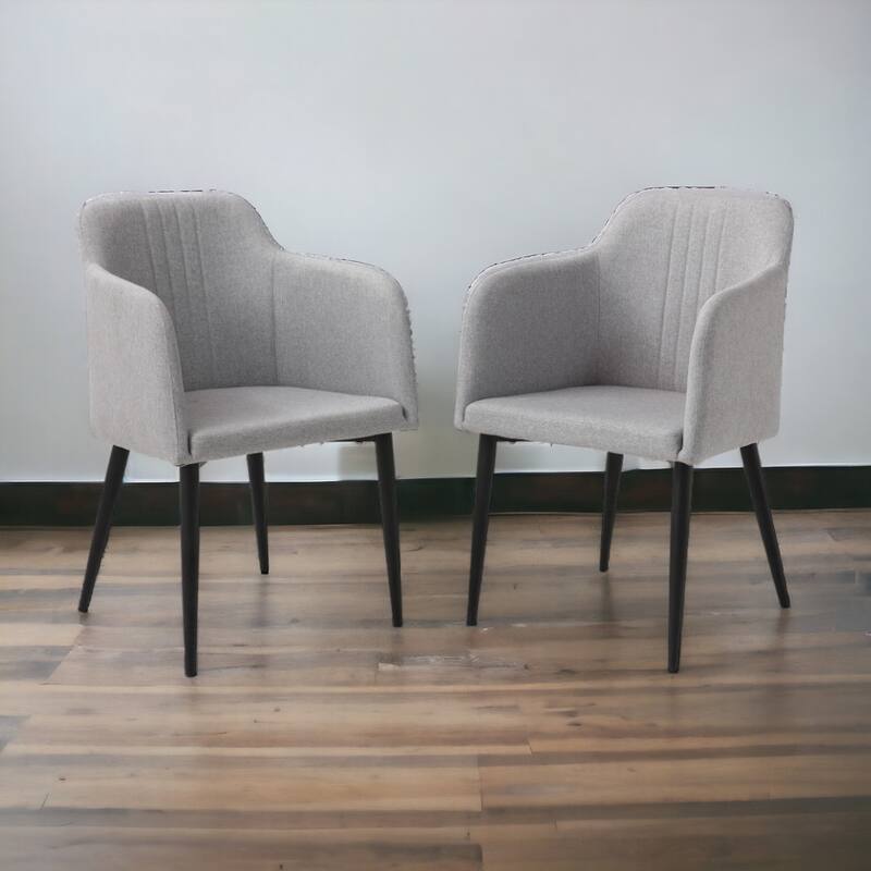 Set of 2 23-inch Arm Chairs with Black Metal Legs and Tufted Back - 23” x 21” x 36.5”