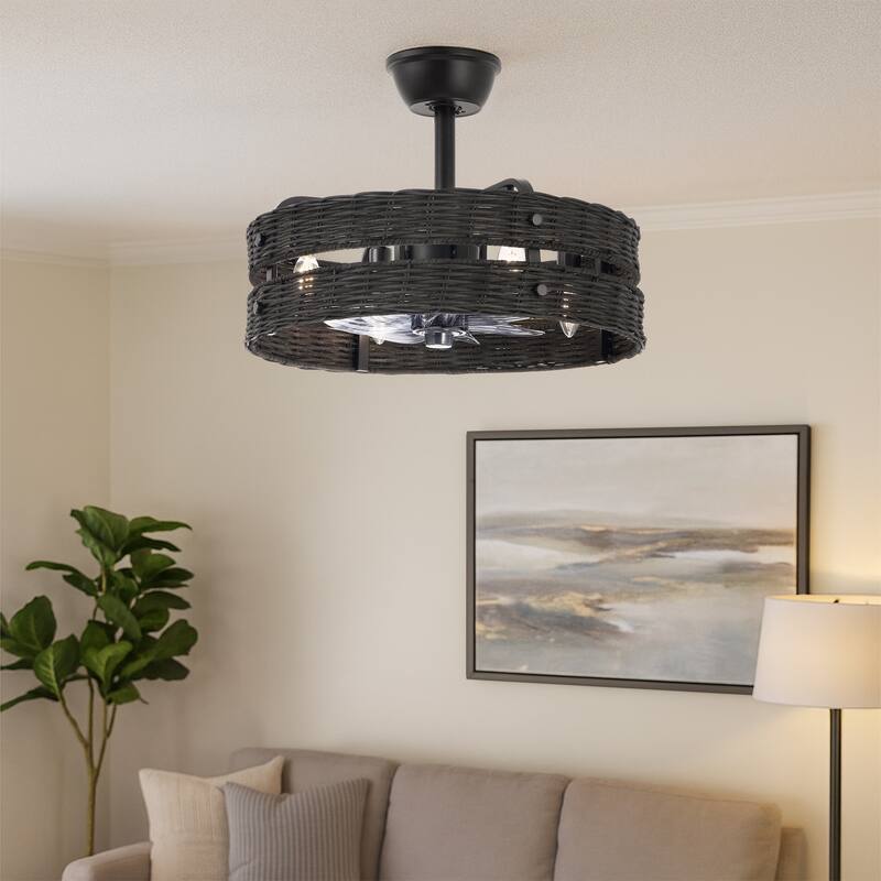 18.5" Boho Rattan Caged Ceiling Fan with Light Kit and Remote Control