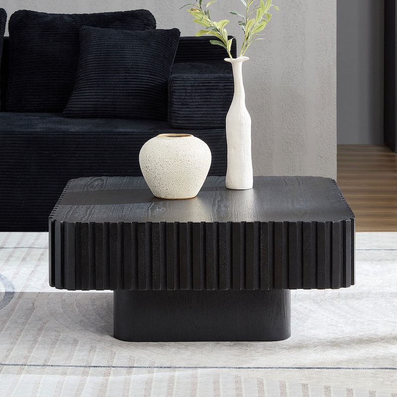 31.5 Inch Modern Handcraft Drum Coffee Table Square Coffee Table for Living Room