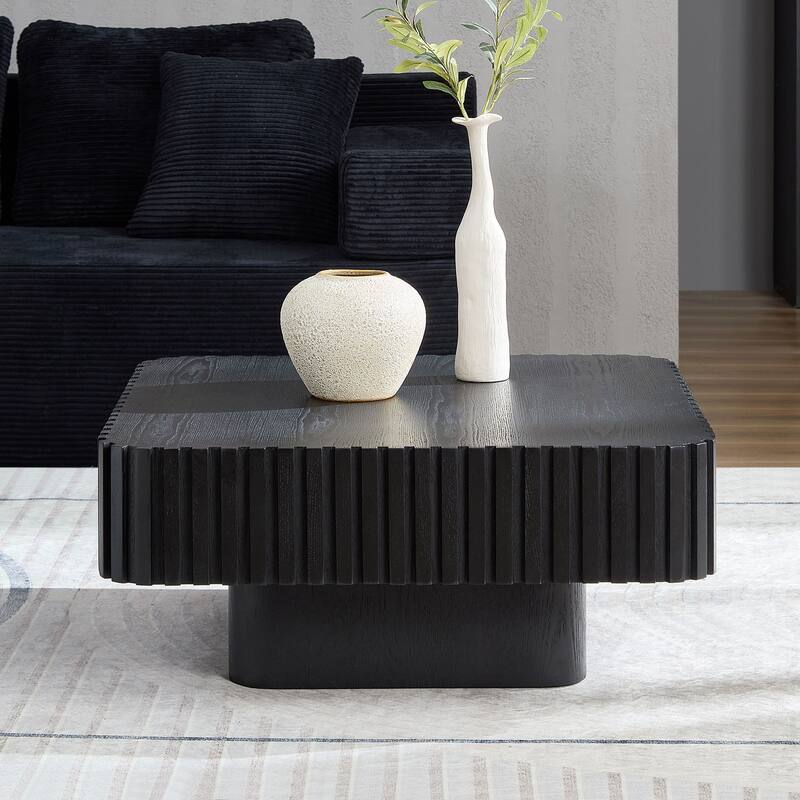 Modern Handcraft Square Coffee Table with Fluted Design