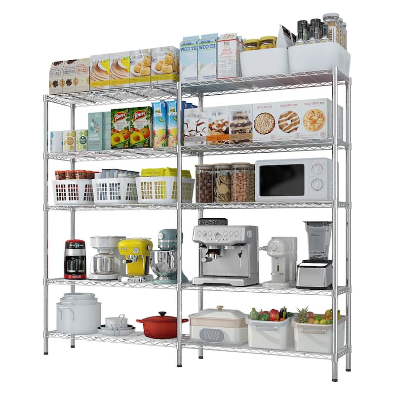 5-Tier Chrome Iron Multi-Purpose Storage Adjustable Shelf Rack for Kitchen or Garage - 177 × 40 × 180 cm