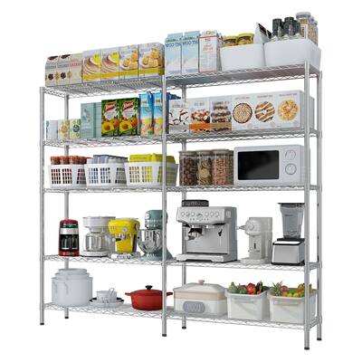 5-Tier Chrome Iron Multi-Purpose Storage Adjustable Shelf Rack for Kitchen or Garage - 177 × 40 × 180 cm
