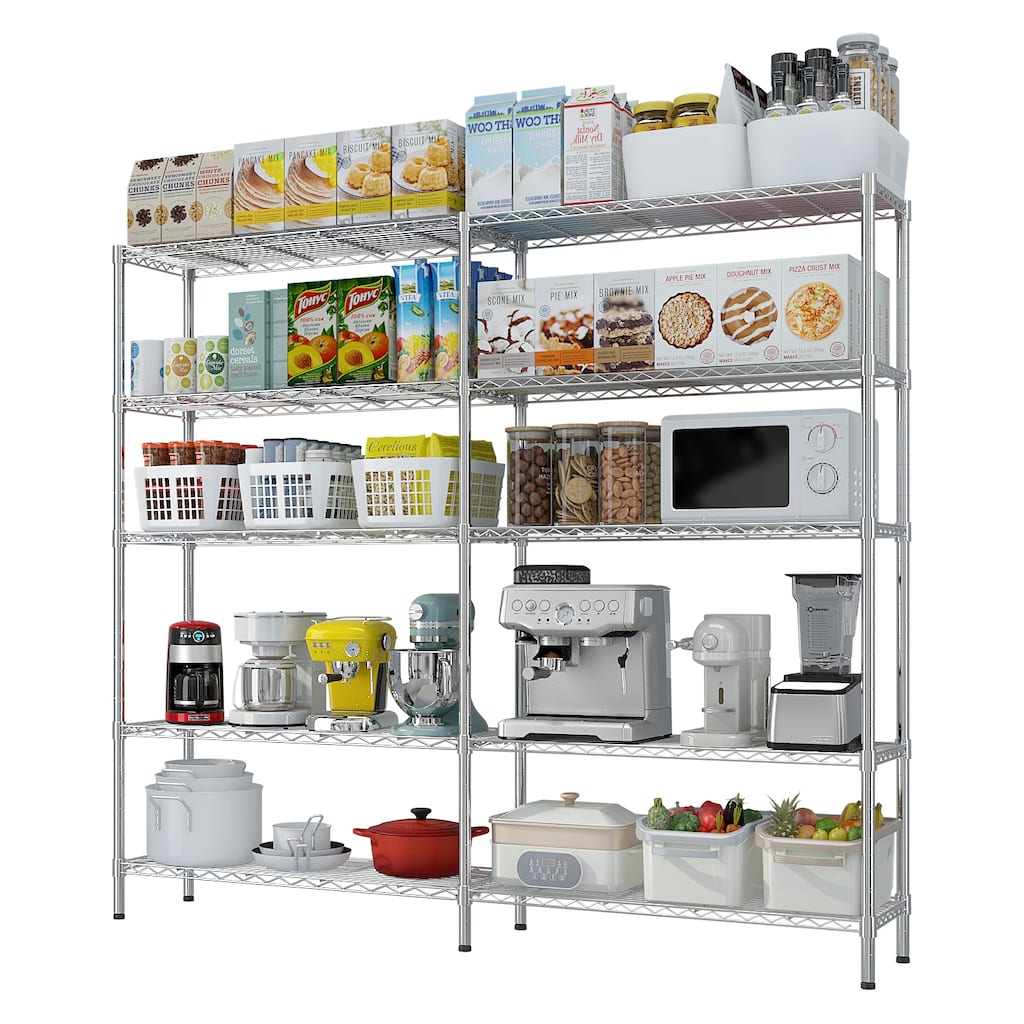 5-Tier Chrome Iron Multi-Purpose Storage Adjustable Shelf Rack for Kitchen or Garage - 177 × 40 × 180 cm