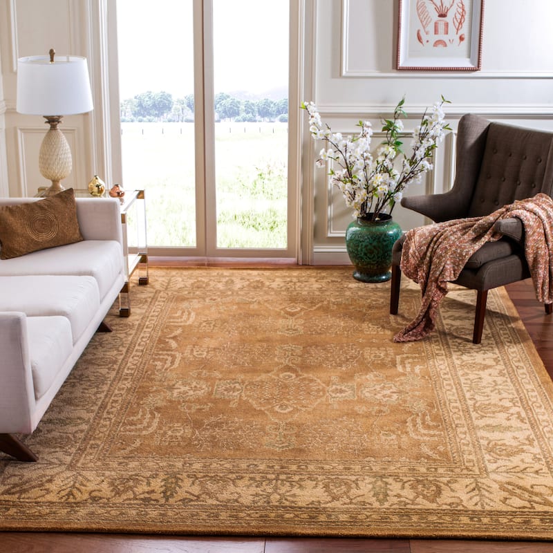SAFAVIEH Handmade Bergama Judica Oriental Hand-spun Wool Rug - 9'6" x 13'6" - Light Brown/Beige