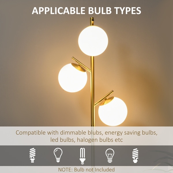 HOMCOM 3 Light Modern Floor Lamps for Living Room Tree Standing Lamp for Bedroom with Globe Lampshade Steel Base Gold On Sale Bed Bath Beyond 36955052