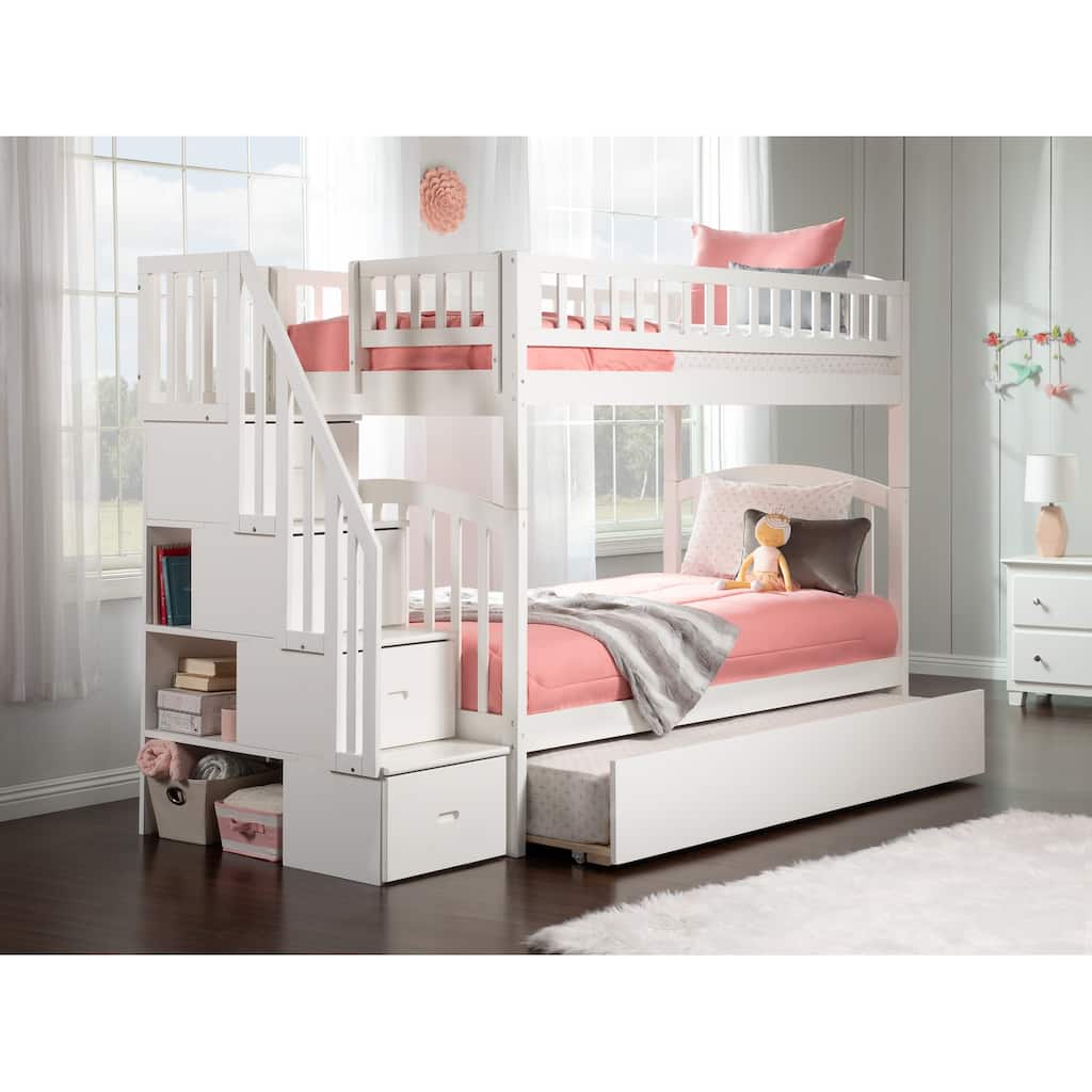 Westbrook Staircase Bunk Twin over Twin with Twin Trundle Bed in White