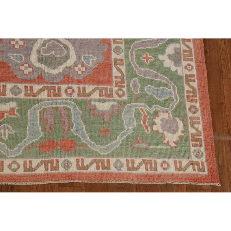 Hand Knotted Oriental 100% Wool Carpet Transitional All-Over Oranges & Rust Oushak Area Rug - 8' 10'' X 6' 1''