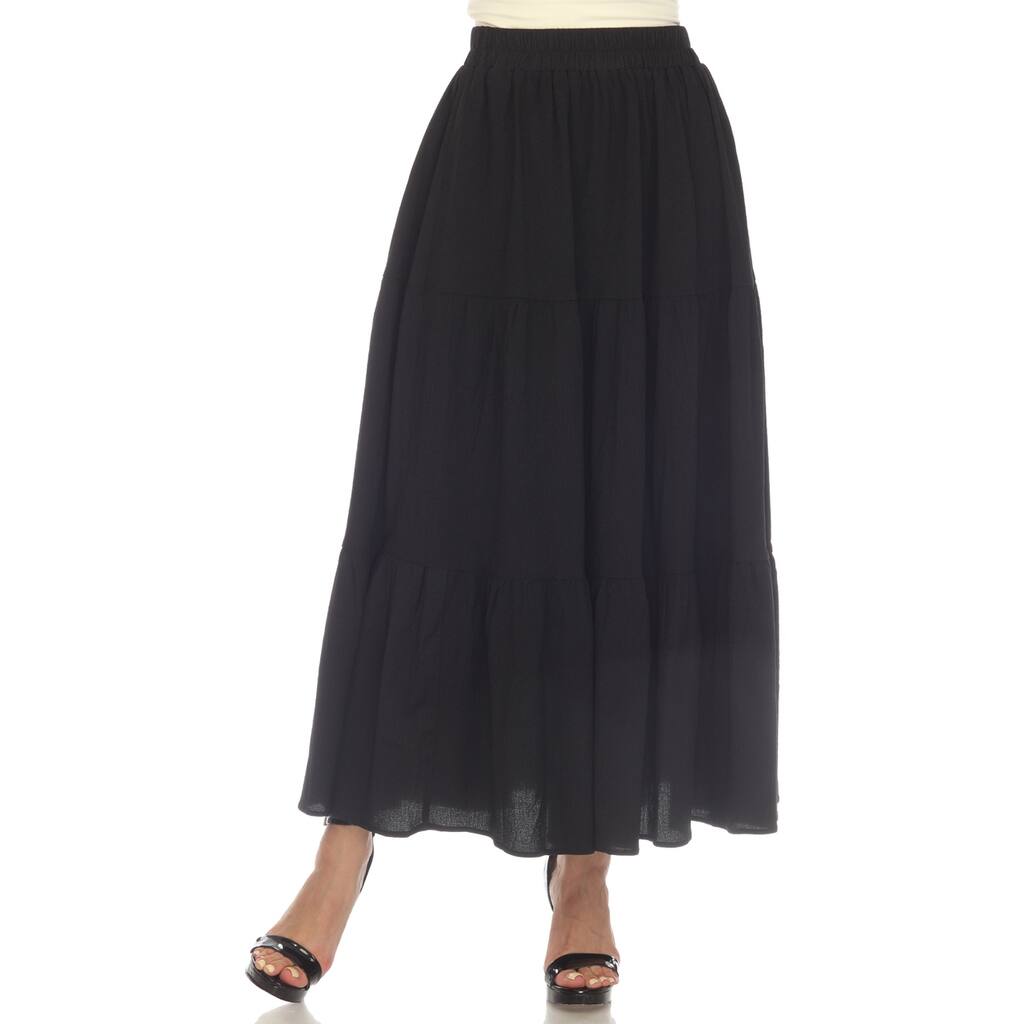 White Mark Womens Pleated Tiered Maxi Skirt With Pockets Elastic Waistband Size M