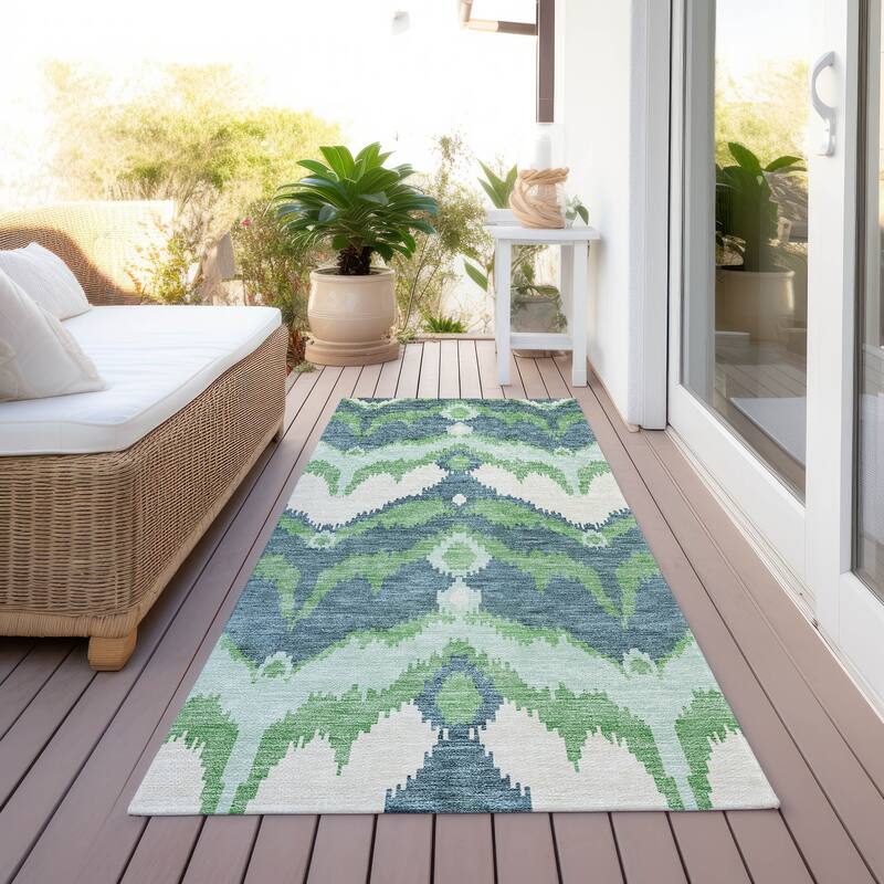 Machine Washable Indoor/ Outdoor Chantille Boho Ikat Rug - Green - 2'3" x 7'6"