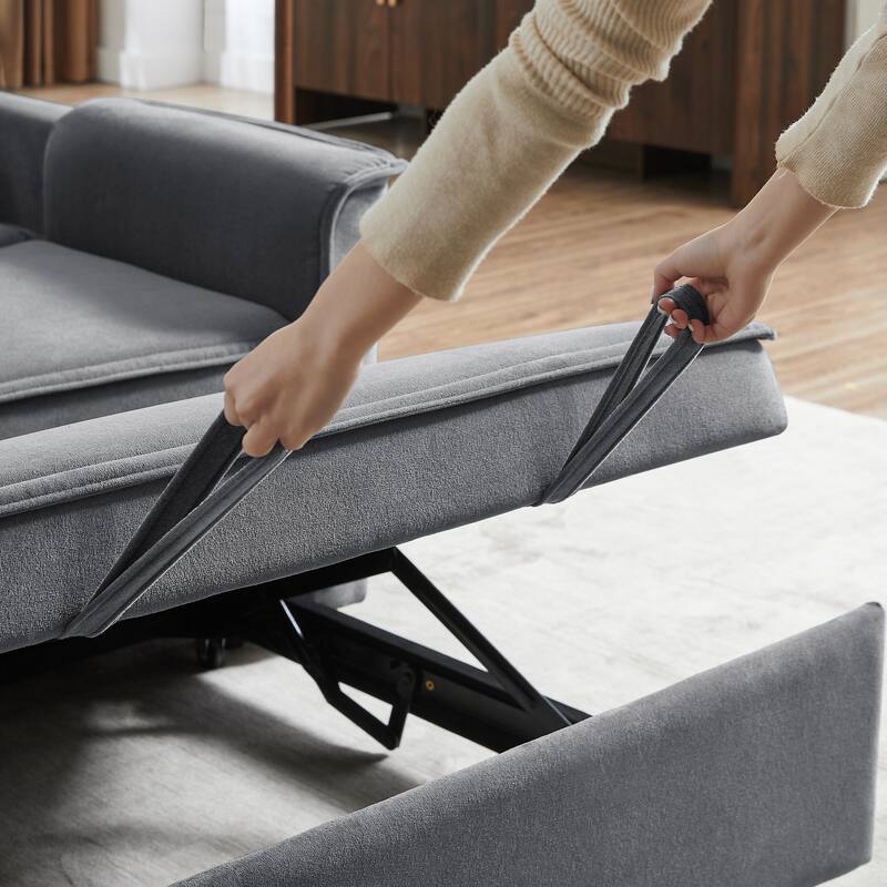 55" Fabric Sofa Bed with Sleeper, Adjustable Backrest & 2 Lumbar Pillows