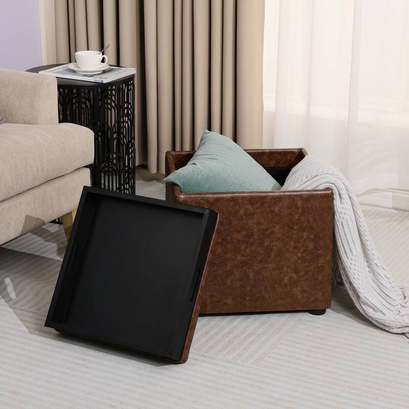 Adeco Storage Ottoman With Tray